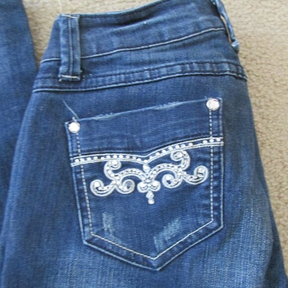 Liuces Distressed Womens Jeans Size 5 Denim Rhinestone Pockets Pants Juniors - Picture 4 of 11